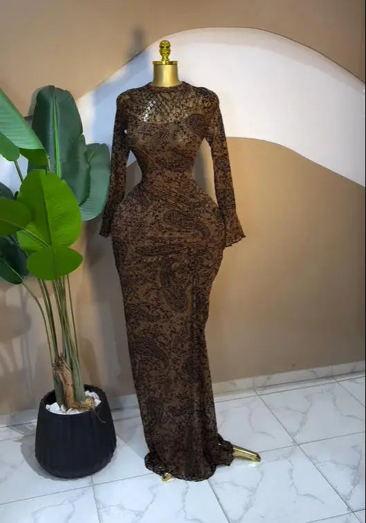 CM.YAYA 2025 automne femmes à manches longues empilées maille voir si avec doublure moulante longue robe soirée anniversaire Sexy robes de fête