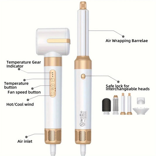 Tinsol 7 In 1 Hair Dryer Brush Brushless High Speed Hair Dryer with Diffuser Ionic Blow Dryer Hot Air Styling Comb Hair Curler - Beauté heureuse