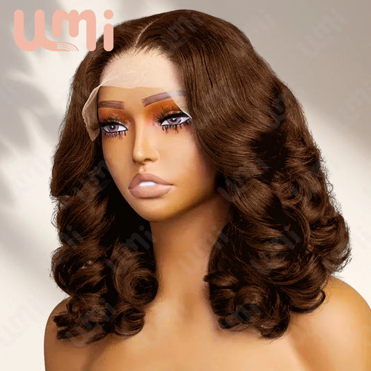 250% chocolat brun vague lâche Bob perruques brun foncé 13x4 HD dentelle frontale perruques 100% cheveux humains vague d'eau pré-plumés pour les femmes