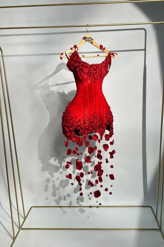 CENXUAN – robe De soirée courte à fleurs 3D, style sirène, bretelles Spaghetti, robe De Cocktail, personnalisée
