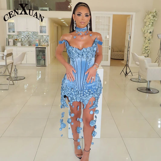 CENXUAN – robe De soirée courte à fleurs 3D, style sirène, bretelles Spaghetti, robe De Cocktail, personnalisée