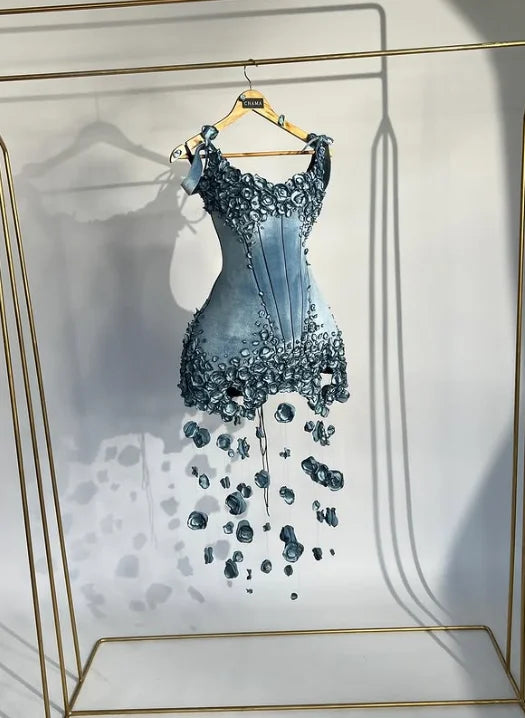 CENXUAN – robe De soirée courte à fleurs 3D, style sirène, bretelles Spaghetti, robe De Cocktail, personnalisée
