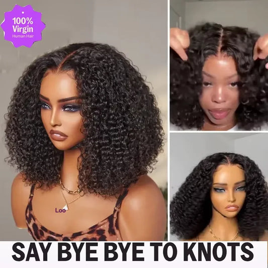 250 densité sans colle courte Bob perruque 10 pouces vague profonde dentelle avant Bob perruques cheveux humains 5x5 sans colle Bob perruque cheveux humains prêt à porter